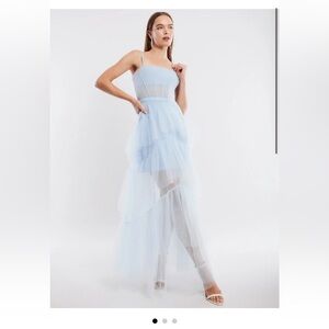 BCBG Oly Tiered Ruffle Tulle Kentucky Blue